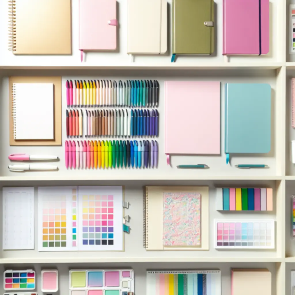 Kategóriaáttekintő vizuál: jegyzetfüzetek, tollak, tervezők és művészeti eszközök