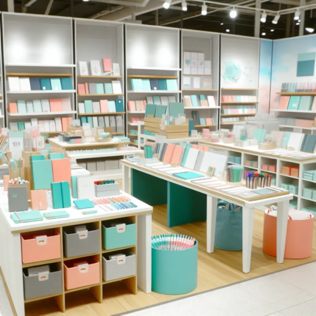 Curated stationery collection with notebooks, pens, and desk accessories